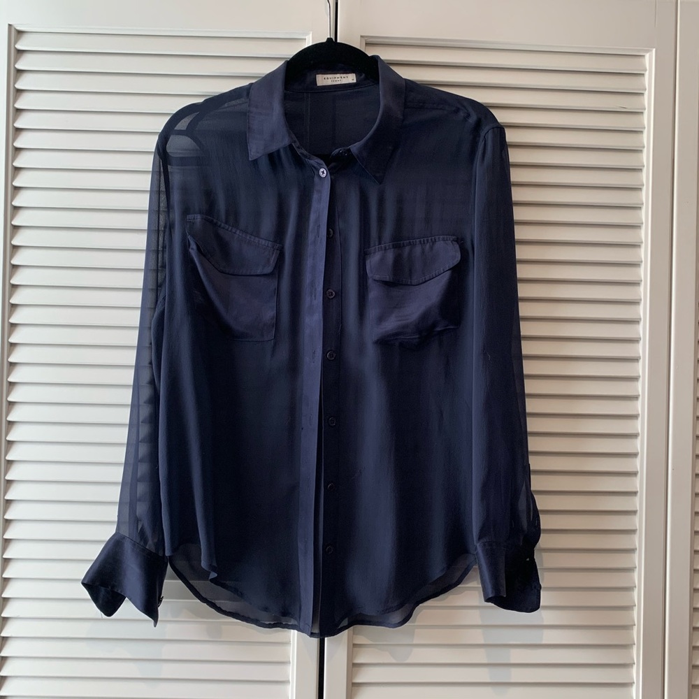 Equipment Silk blue collared shirt